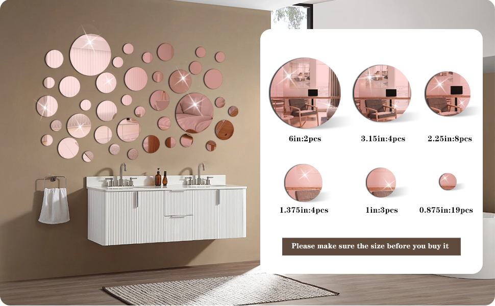 Kroshine Mirror Wall Stickers Round 40Pcs Peel and Stick Mirror Tiles Self Adhesive