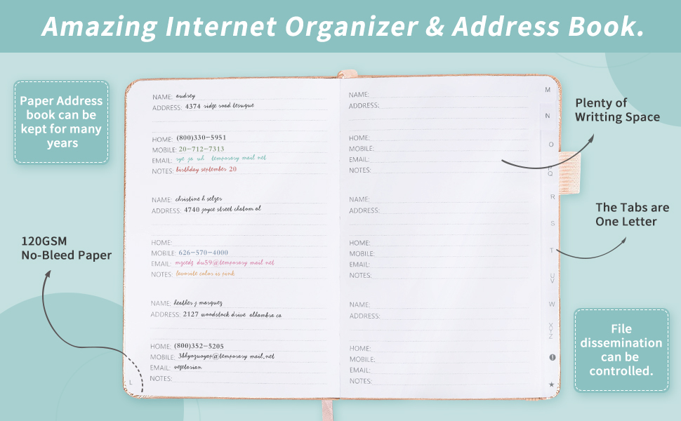 Address Book with Alphabetical Tabs, Hardcover Password Book, Address