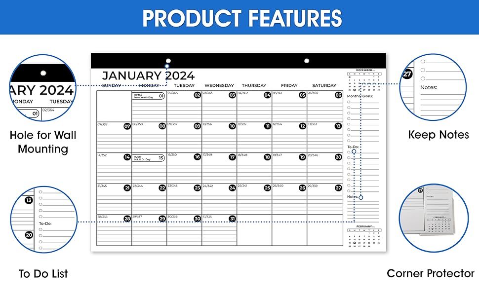 Desk Calendar 2024, 12 Months Wall Calendar from January