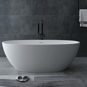 Cpingao 63" Freestanding Bathtub, Oval Shaped Resin Stone Freestanding