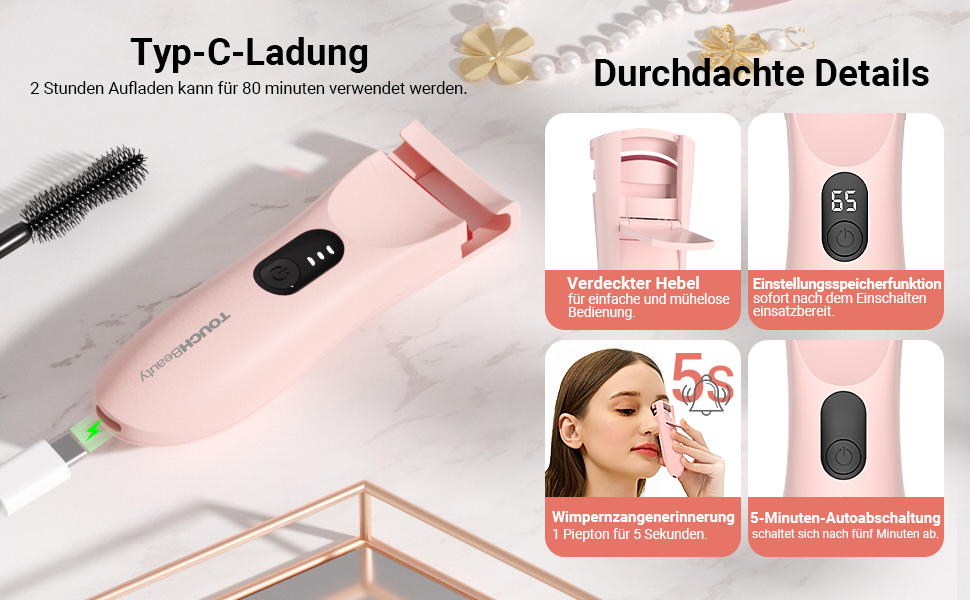 Rechargeable USB eyelash curler with 3 temperature modes