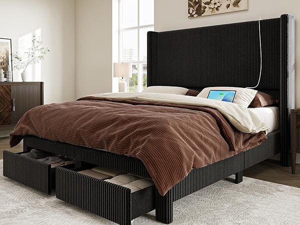 Amazon.com: CIKUNASI Queen Bed Frame with Headboard and