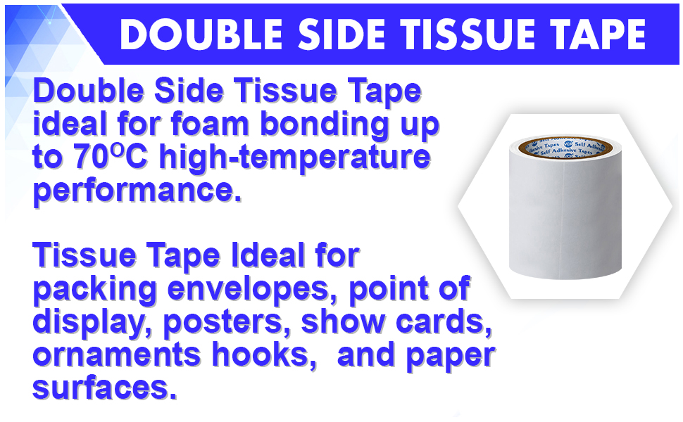 VCR Double Side Tissue Tape 10 Meters in Length 48mm / 02" Width 02 Rolls Per Pack Easy