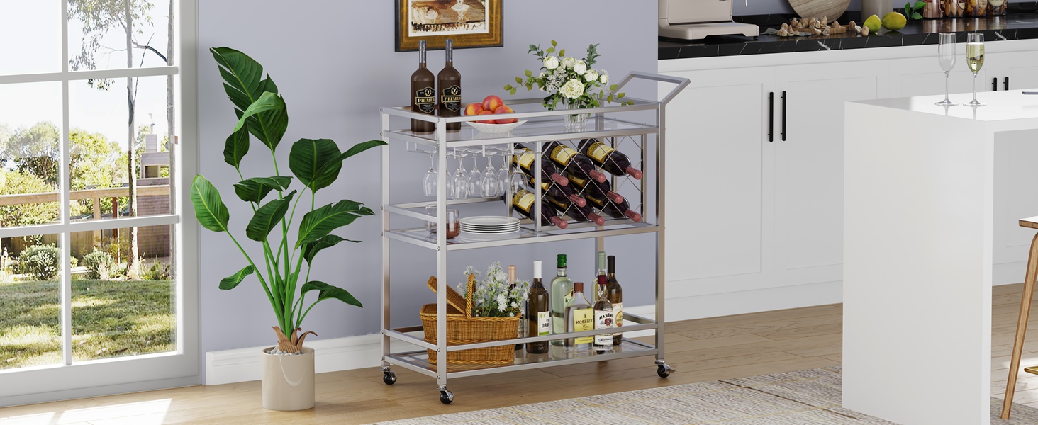 FATORRI Bar Carts for The Home with Wine Rack and Glasses Holder-1