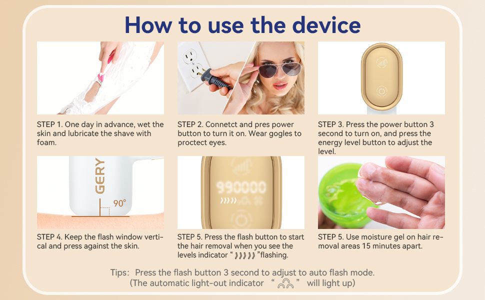 GERY IPL Hair Remover steps