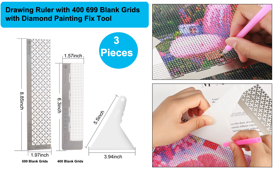 2Pieces Diamond Painting Ruler, Stainless Steel Diamond Mesh Ruler, Drawing Ruler