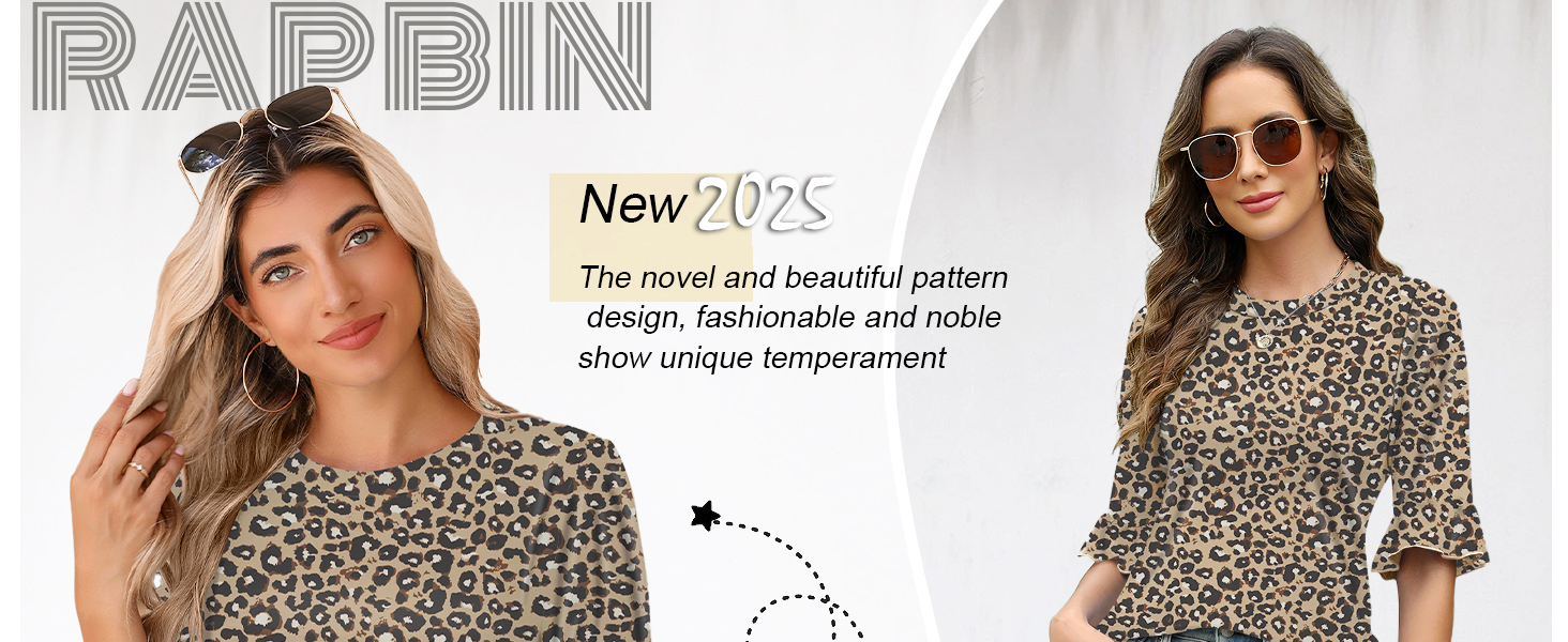 Rapbin Trendy Tops for Women 2025 Business Casual Ruffle 3/4 Sleeve Blouses