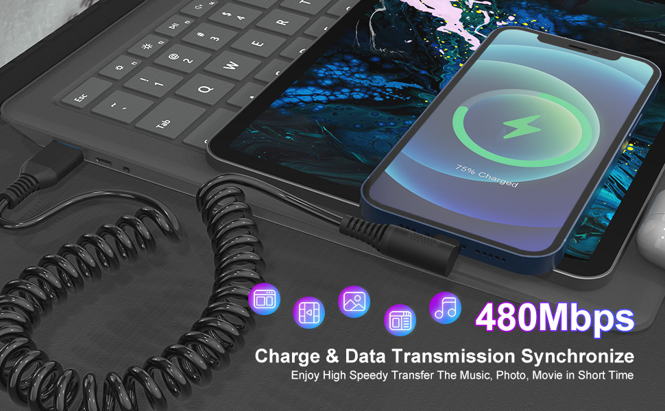 Short iPhone Charging Cable -Apple MFi Certified & Data Sync- 90 Degree