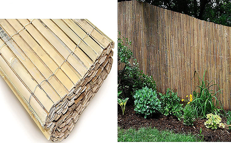 HMWD Natural Bamboo Slat Screening Roll Garden Sunscreen Privacy Fence