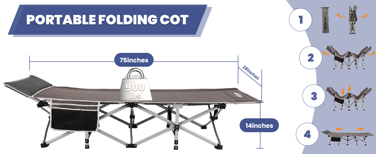 Nictemaw Camping Cot, Folding Camping Cots for Adults with
