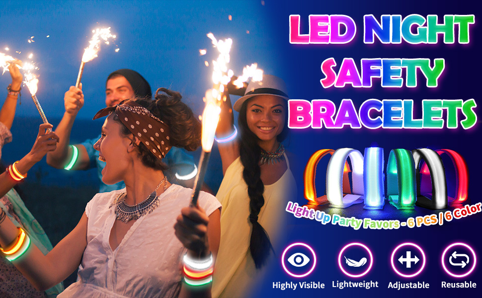 bracelet wrist armband band belt walk safety run party blinking knuckle reflectors wearable slap toy