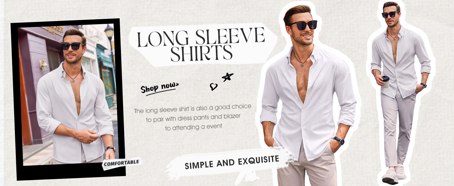 Camicia da uomo con bottoni in cotone e lino, casual, a maniche lunghe, con colletto, stile hippie, da spiaggia_voghion.com