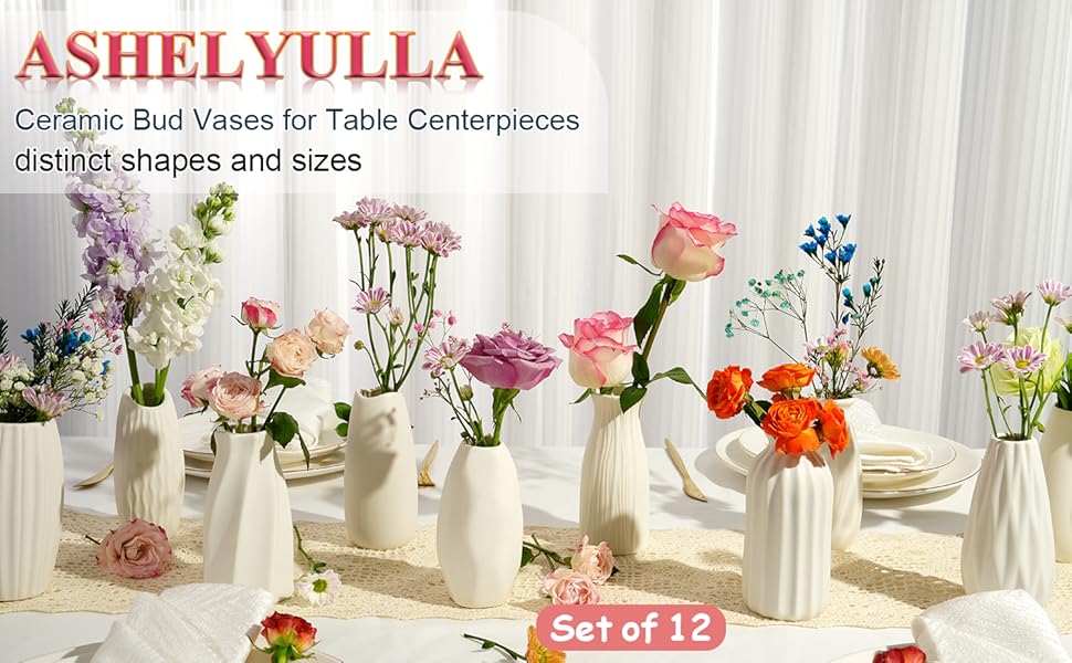 Ceramic Bud Vases Set of 12 White Vases for Centerpiece Small Vase for Flower Mini Ceramic Vase Bulk