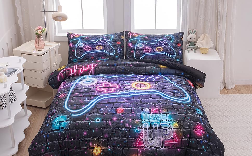 MWMWMW Boys Queen Comforter Set, Gaming Comforter Sets for