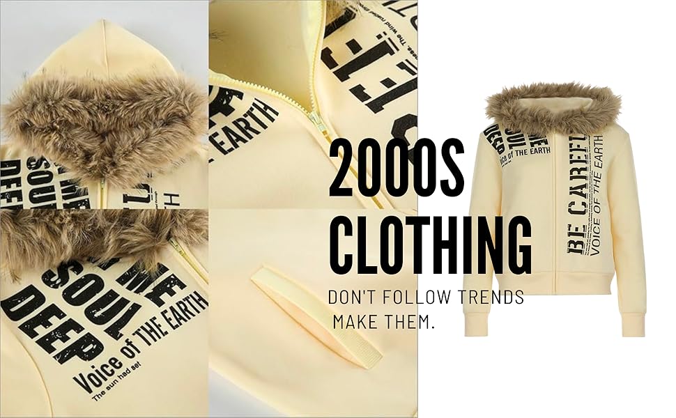 Amazon.com: Hesaco Zip Up Hoodie with Fur Hood Y2k Jacket