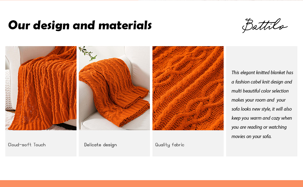 BATTILO Home Burnt Orange Throw Blanket for Couch, Autumn Fall Decor