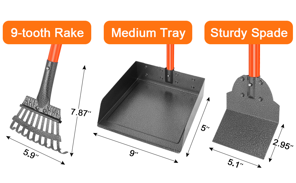 Dog Pooper Scooper, Adjustable Long Handle Metal Tray