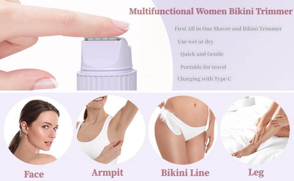MIITO Bikini Trimmer Electric Hair Removal for Women 2 in 1 Rechargeable Lady Shaver