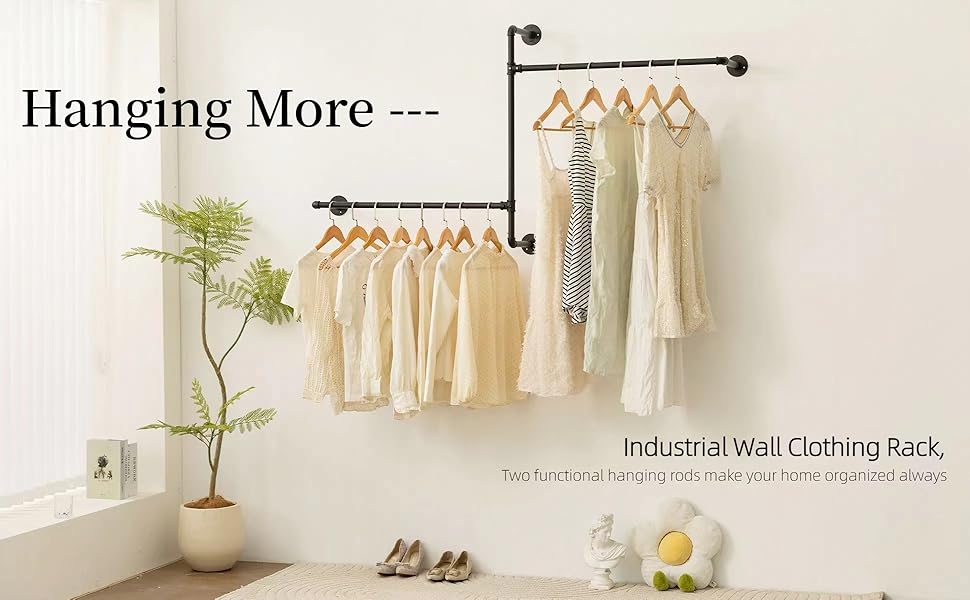 Industrial Pipe Clothing Rack Wall Garment Rack with Pipe