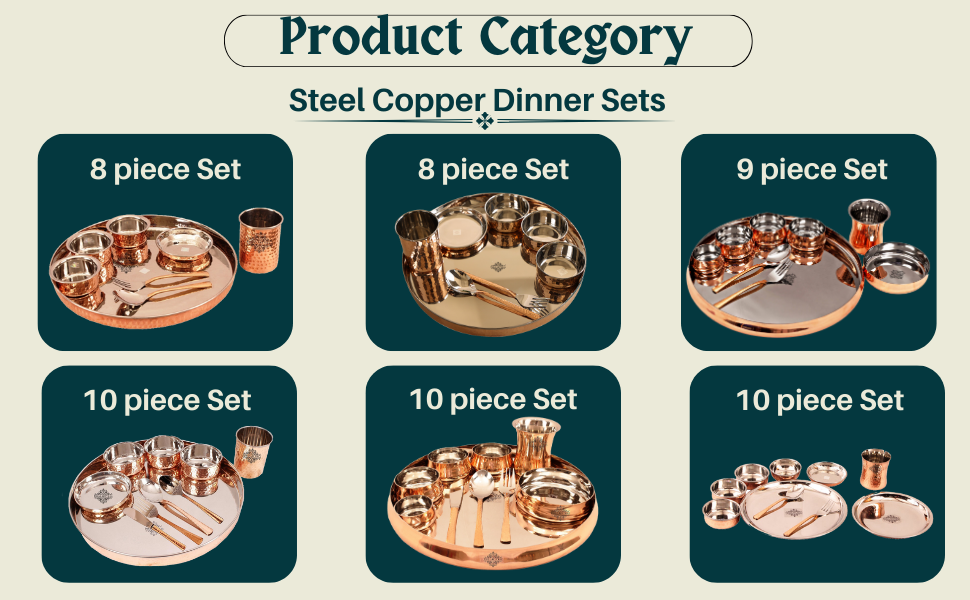 steel copper dinner set thali set with bowls and spoons