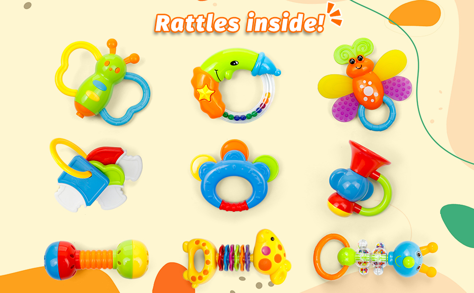 9pcs Baby Toys 06 Months Rattle Teether Set Baby Toy Sensory Baby Toy