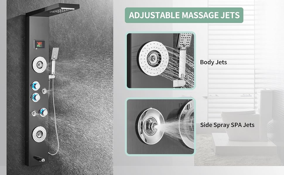 FORIOUS Shower Panel, 6 in 1 Shower Panel Tower System, LED Shower