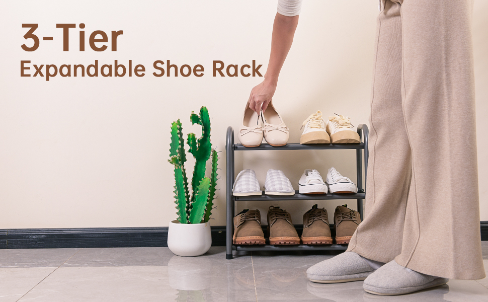 3Tier Expandable Shoe Rack,Adjustable Shoe Shelf Storage