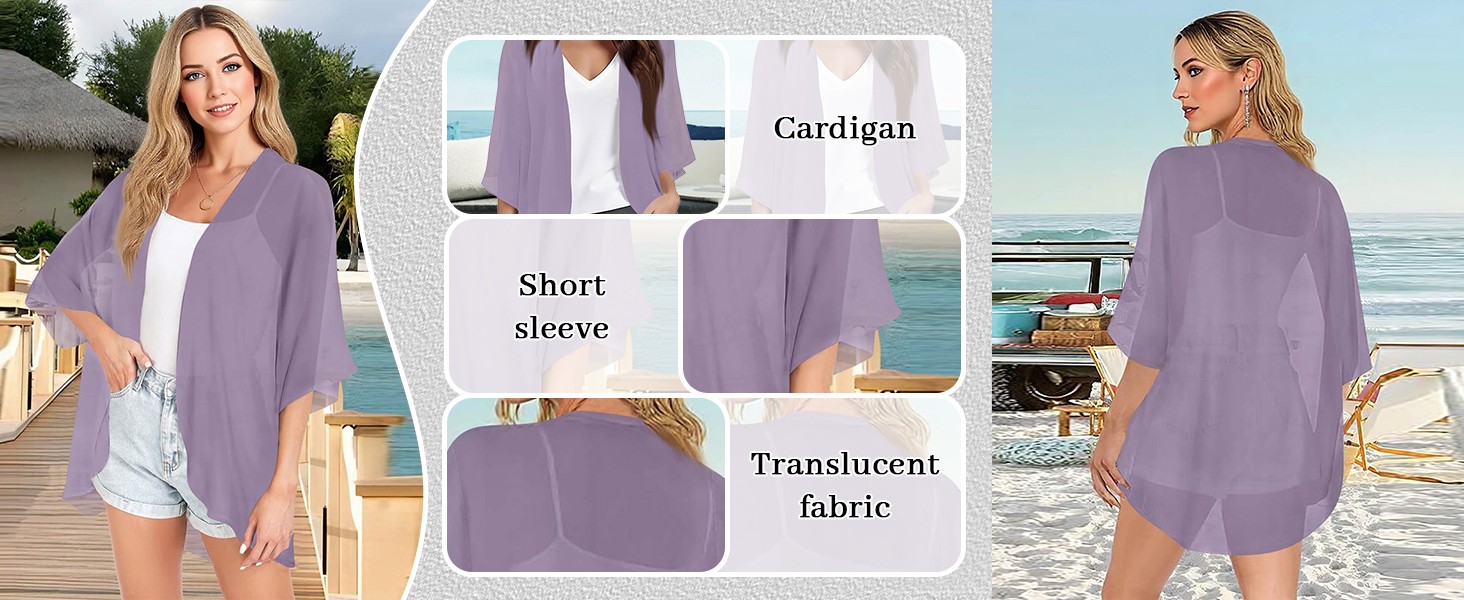 Womens Kimono Cardigans Beach Cover ups Swimwear Puff Sleeve Loose Casual Summer Tops