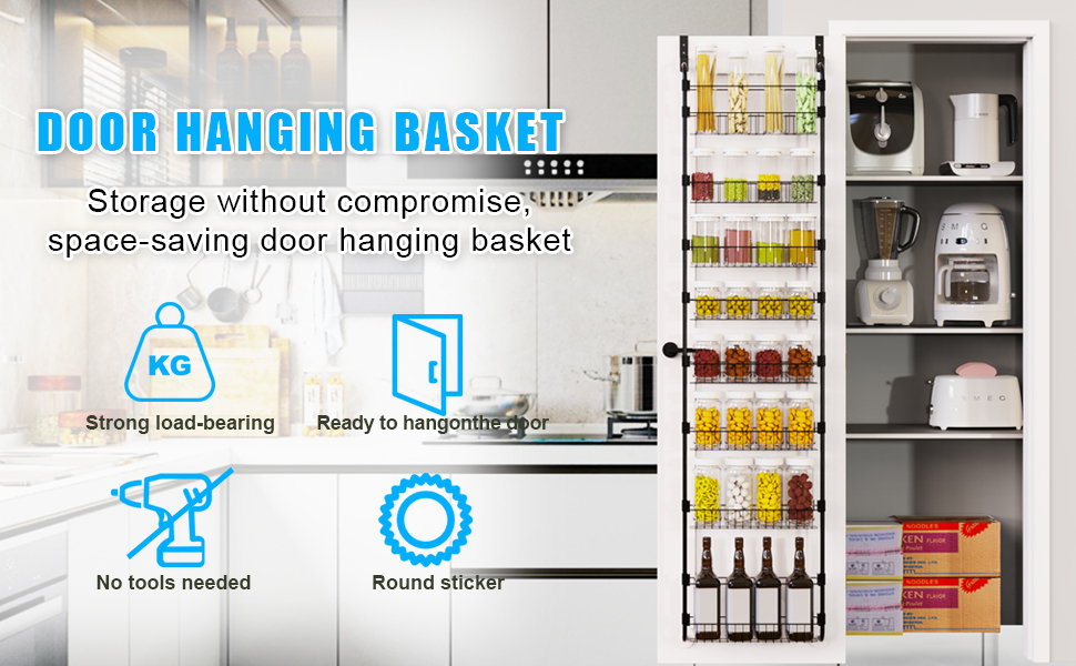 Uardfti Pantry Door Organizer and Storage with Adjustable Baskets Black