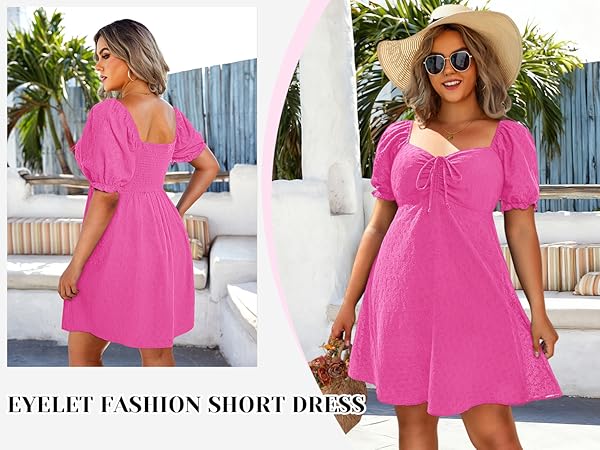 Pinup Fashion Black Plus Size Dress Summer Short Puff Sleeve