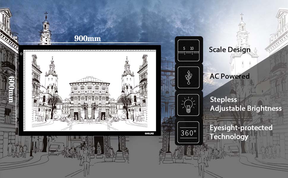 GASLIKE A1 LED Drawing Light Box Board, UltraThin Stepless Dimmable