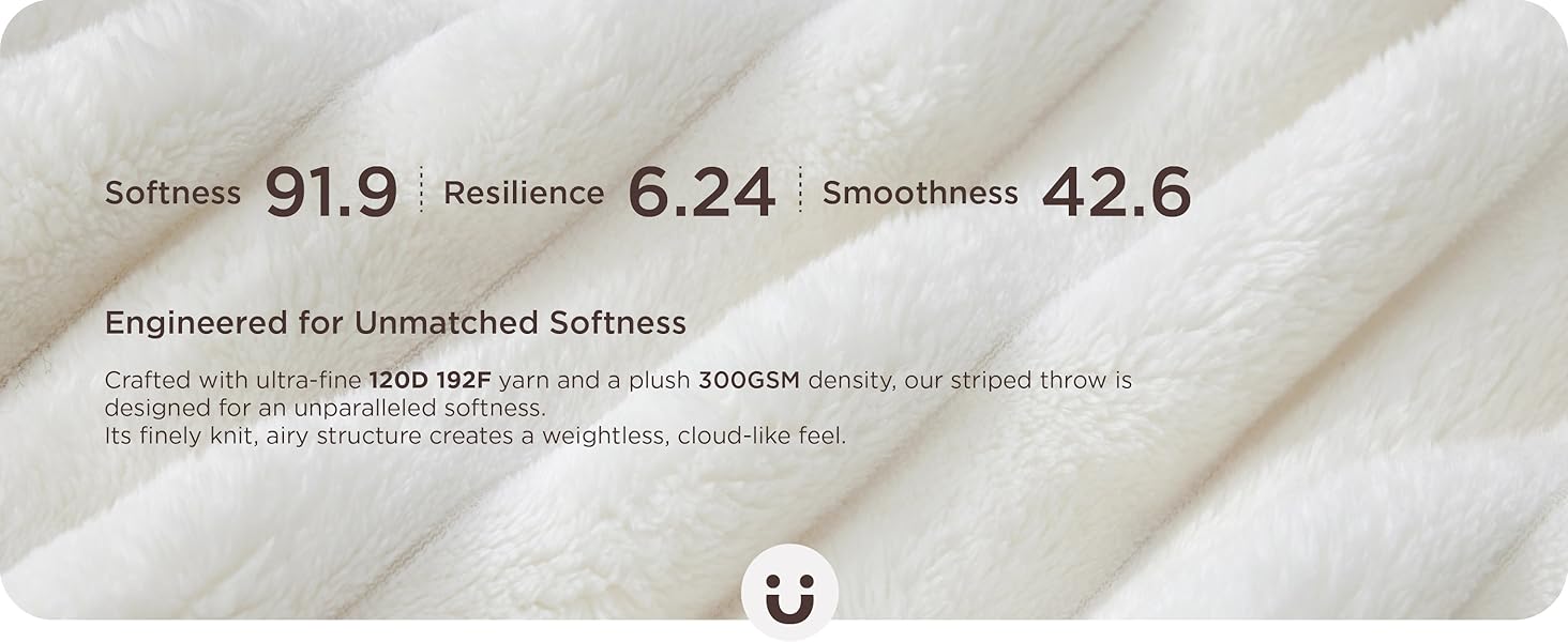 Close-up of fabric with text displaying softness metrics: Softness 91.9, Resilience 6.24, Smoothness 42.6.