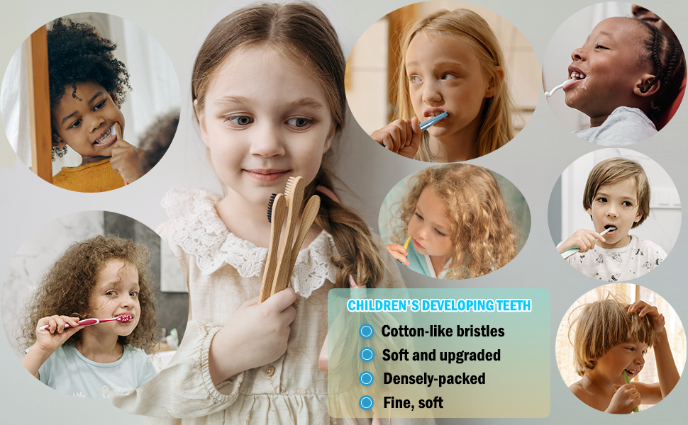  Bamboo Kids Toothbrushes (6 Pack) BPA Free Toothbrushes for Kids, 
