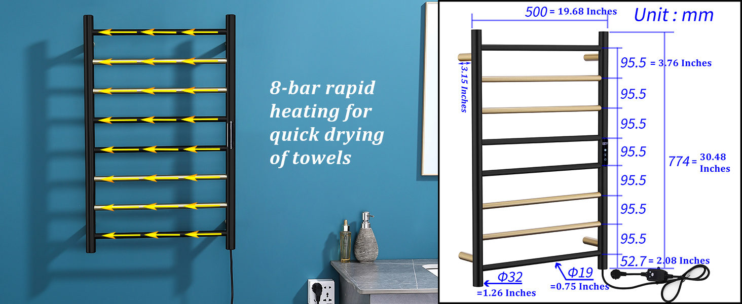 Towel Warmer Black and Brushed Gold