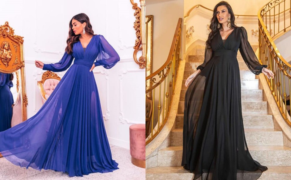 MASHENGYUE Long Sleeve Bridesmaid Dresses for Women Chiffon Formal