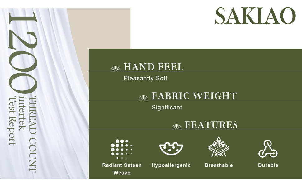 SAKIAO 1200 Thread Count Cotton Sheets, 100 Egyptian