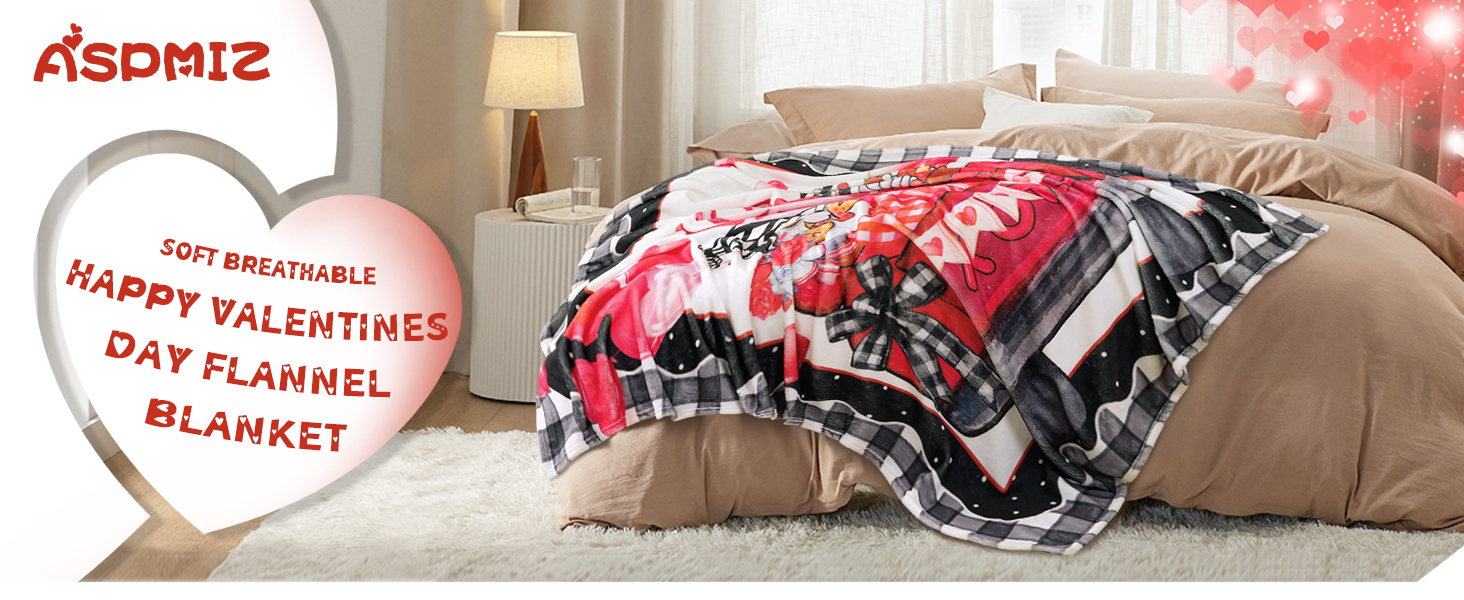 ASPMIZ Valentine's Day Blanket, Love Heart Flannel Fleece