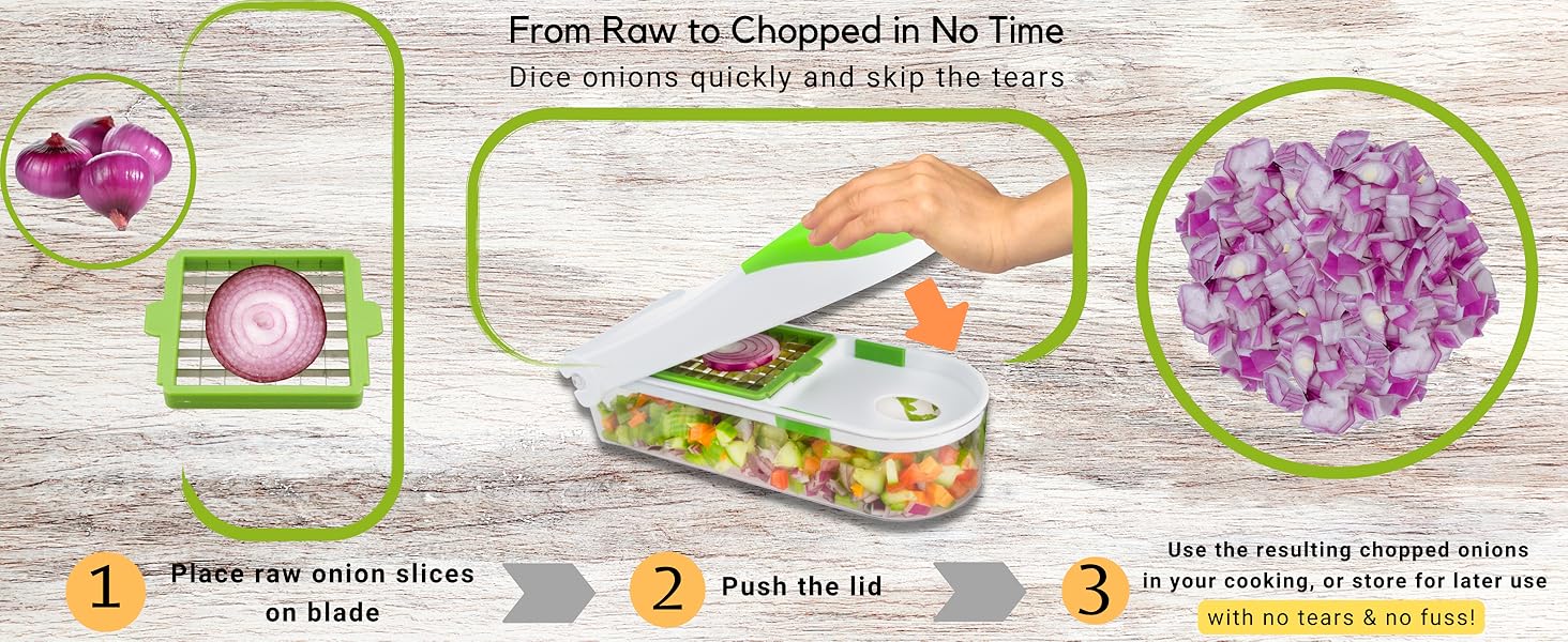 Brieftons QuickPush Vegetable Chopper (Classic) Onion Chopper Food Chopper Dicer with 2 Dicing