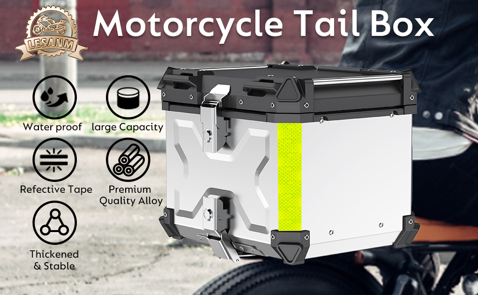 LESANM 55L Motorcycle Top Case, [Heavy Duty] Aluminum