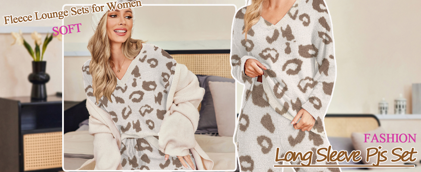 Ekouaer Womens pajamas 2 Piece Lounge Set Fuzzy Fleece Long Sleeve ...