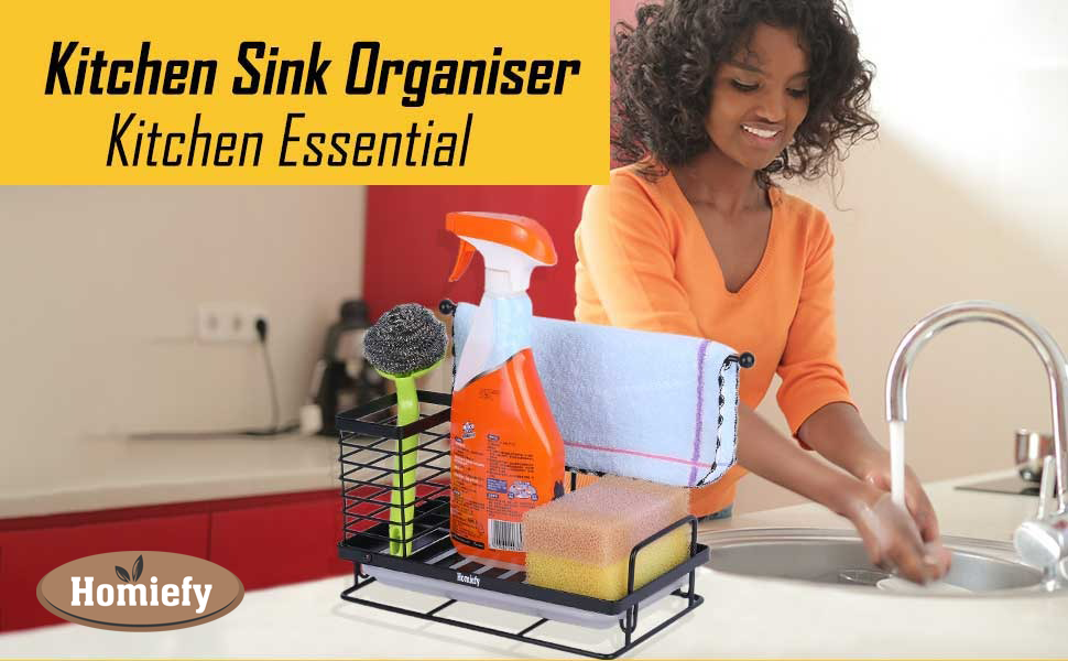 HOMIEFY Kitchen Sink Sponge Holder, 304 Stainless Steel Kitchen Soap