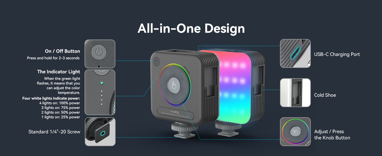 SmallRig P108 RGB Video Light,Portable LED Camera Lights 360° Full Color