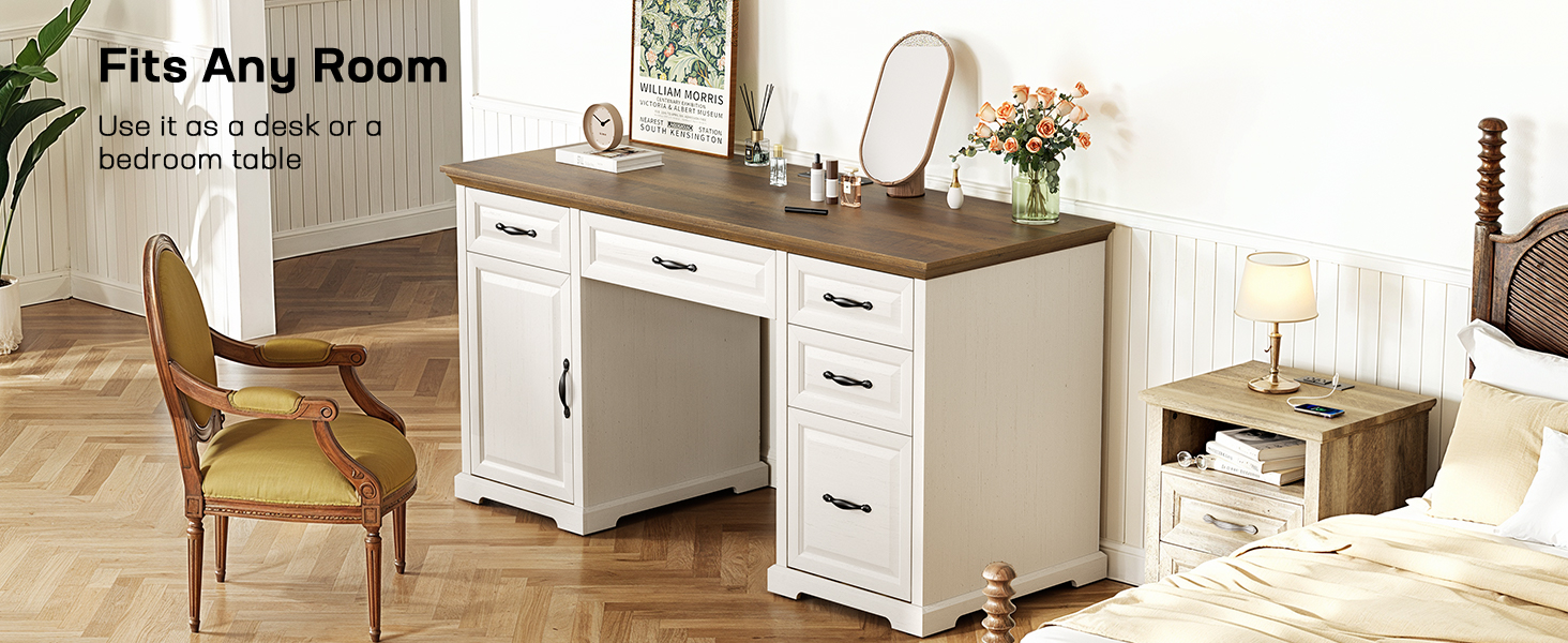 Marsail 60″ Farmhouse Home Office Desk with Storage Cabinet