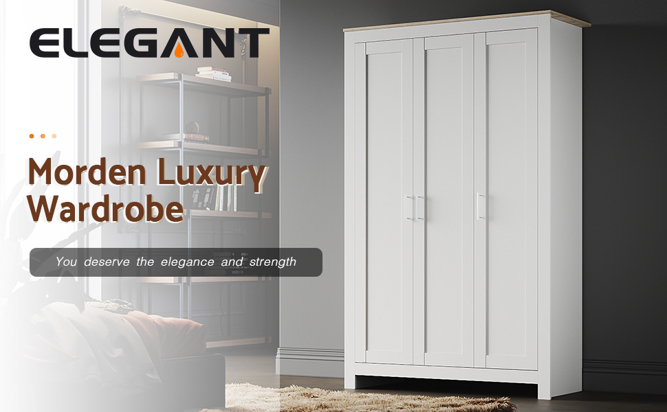ELEGANT New Luxury 3 Doors Wardrobe with Hanging Rail Wooden Wardrobe