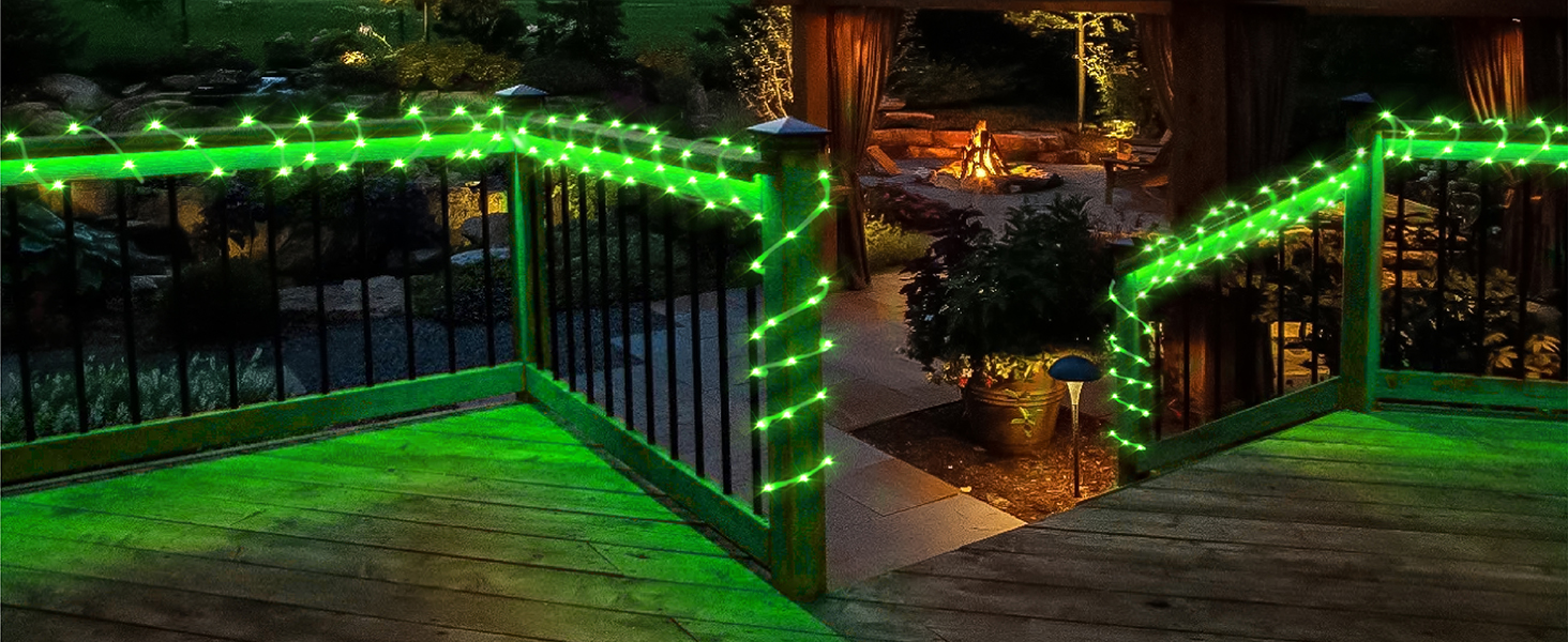 JMEXSUSS Green Rope Lights Battery Operated Christmas Lights, 2 Pack Each 33ft 100 LED Battery
