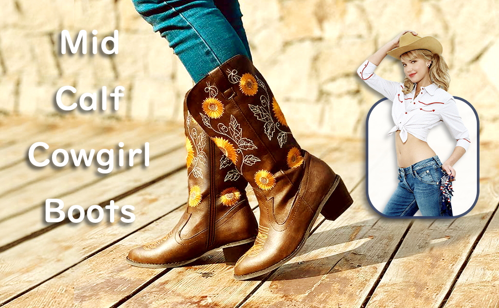 Amazon.com | Western Cowboy Boots for Women Mid Calf Cowgirl