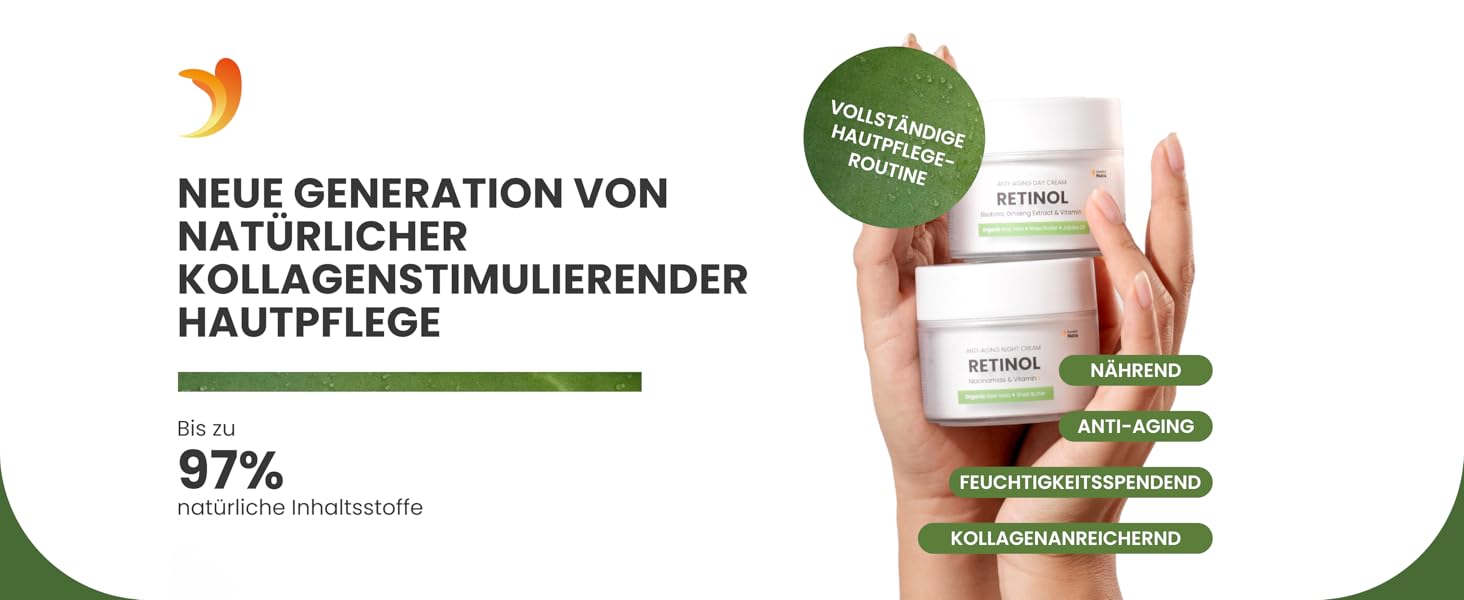  Hände, die Retinol Tages- und Nachtcreme halten.