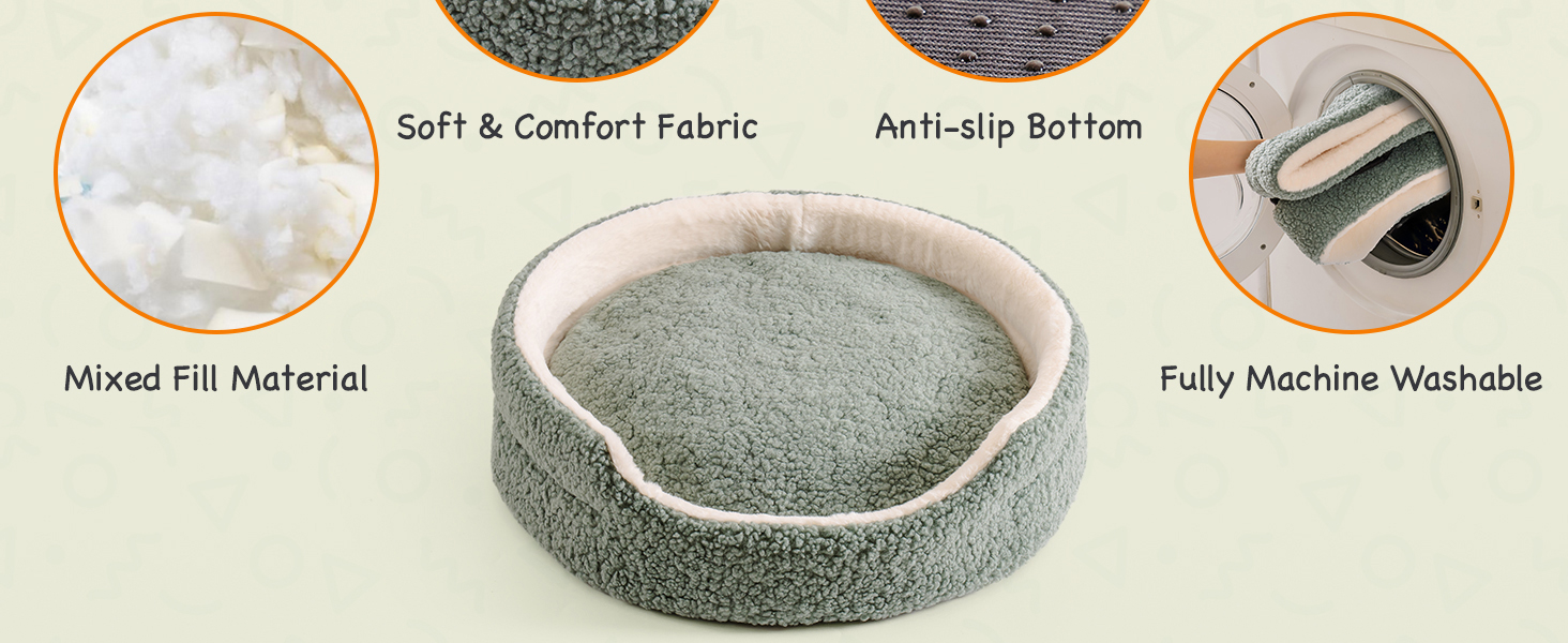 MEWOOFUN Cat Beds for Indoor Cats Large - 58x58cm Round Cat Bed Soft with Double-sided Mat, Pet Bed Washable for Cats, Puppy and Small Dogs, Sage Green 22 1