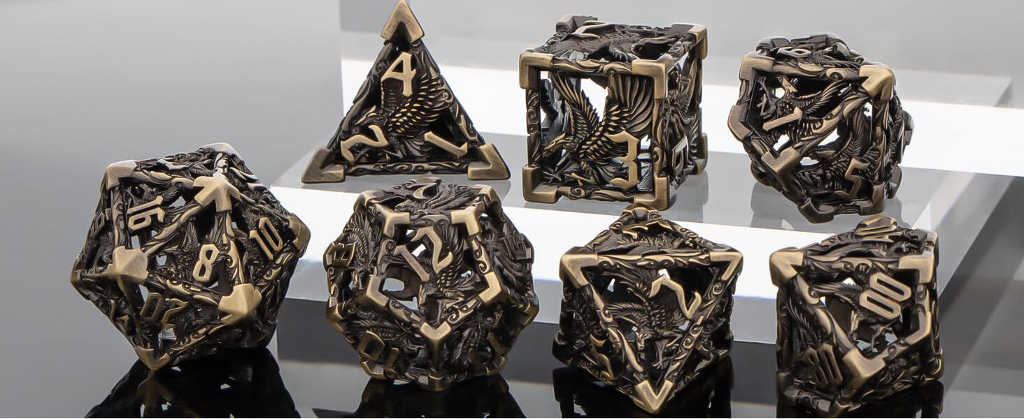 KERWELLSI Metal Hollow DND Dice Set D&D, Gold Dungeons and