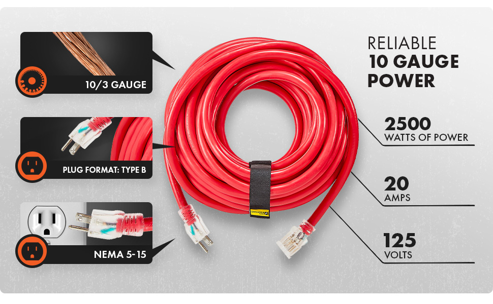 Defender Cable 10/3 Gauge, 50 ft SJTW Heavy Duty Contractor